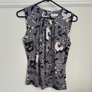 Calvin Klein Gray Floral Sleeveless Blouse
